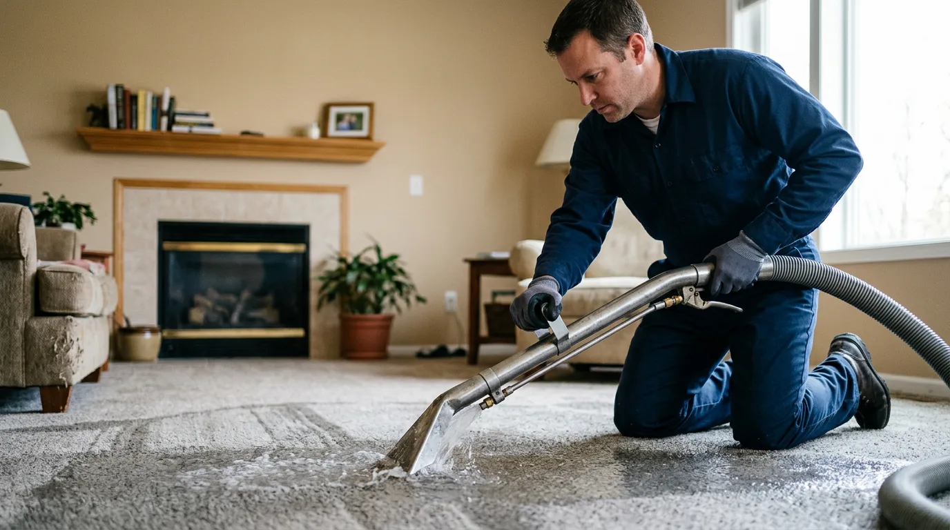 Water damage restoration technician working near Carsonville, MI